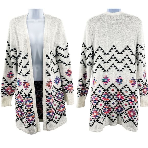 Southwestern Aztec Print Long Sleeve Longline Open Front Cardigan Sweater Small - Picture 5 of 9